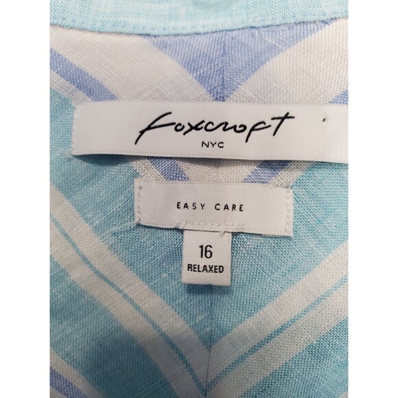 Foxcroft Easy Care Relaxed Linen Blue Striped Long Sleeve Button-Up Tunic Sz 16 - Picture 3 of 5
